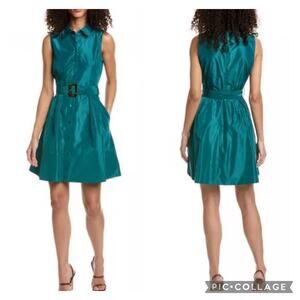 Staud Jolene Belted Taffeta Shirt Dress Coastal Green Spring Classic Size 10